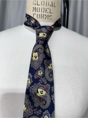 Disney Mickey Mouse Tie vintage Blue Paisley Neck Tie Silk Office Vacation.